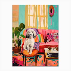 Dog In Boho Living Room Painting Animal Lovers Canvas Print