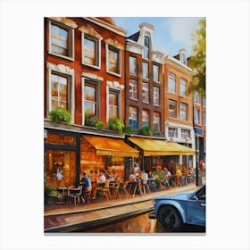 The city of Amsterdam, Netherlands, streets, cafes, passing by, the beauty of summer, oil colors.18 Canvas Print