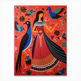 Indian Woman With Birds Canvas Print