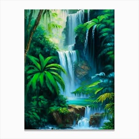 Waterfalls In A Jungle Waterscape Impressionism 3 Canvas Print