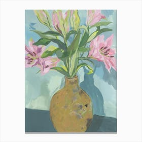 Pink Lilies In A Vase Canvas Print