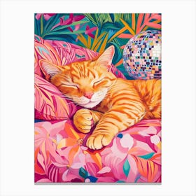 Orange Cat With Disco Ball Canvas Print