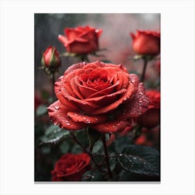 Red Roses In The Rain Print  Canvas Print