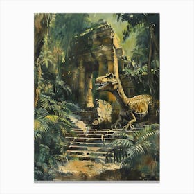 Dinosaur By An Ancient Ruin Painting 1 Canvas Print
