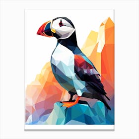 Colourful Geometric Bird Puffin 4 Canvas Print