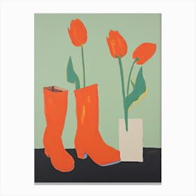 A Painting Of Cowboy Boots With Tulip Flowers, Pop Art Style 2 Canvas Print
