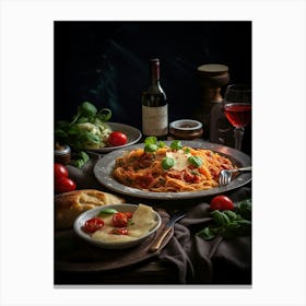 Spaghetti And Wine 3 Canvas Print