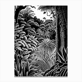 Royal Botanic Gardens, Kandy, Sri Lanka Linocut Black And White Vintage Canvas Print