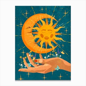 Sun and moon in my hand Canvas Print