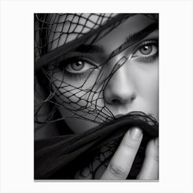 Veil of Emotions: Black And White Portrait Of A Woman Canvas Print