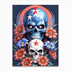 American Flag Floral Face Evil Death Skull (56) Canvas Print