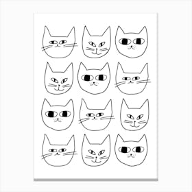 Doodle Cats Pattern Cute Illustration Canvas Print