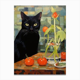 Black Cat With Tomatoes Canvas Print