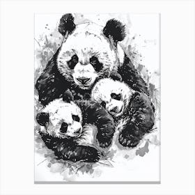 Giant Panda Family Sleeping Ink Illustration 1 Canvas Print