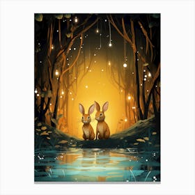 Rabbits In The Forest 1 Canvas Print