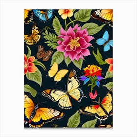 Seamless Pattern With Butterflies And Flowers 11 Canvas Print