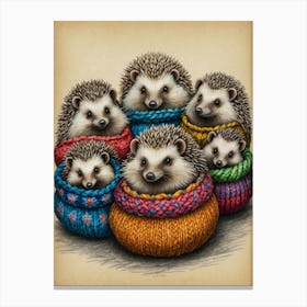 Hedgehogs In Sweaters Canvas Print