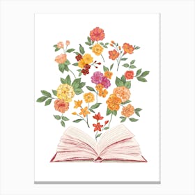 Open Book With Flowers Canvas Print