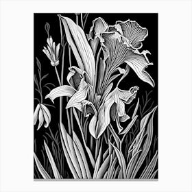 Iris Wildflower Linocut Canvas Print