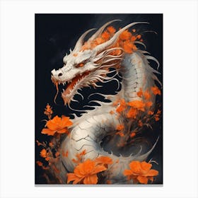 Japanese Dragon Abstract Flowers Painting (19) Canvas Print