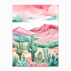 Watercolor Desert Landscape With Cactus Canvas Print