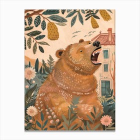 Brown Bear Growling Storybook Illustration 3 Canvas Print