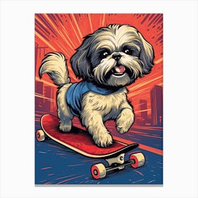 Shih Tzu Dog Skateboarding Illustration 1 Canvas Print