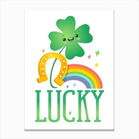 Lucky Shamrock with rainbow and horseshoe Canvas Print