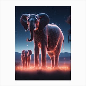 Elephants At Night Canvas Print