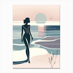 Silhouette Of A Woman On The Beach Canvas Print