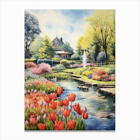 Keukenhof Gardens Netherlands Watercolour  Canvas Print