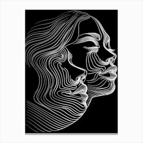Abstract Women Faces In Line Black And White 1 Canvas Print