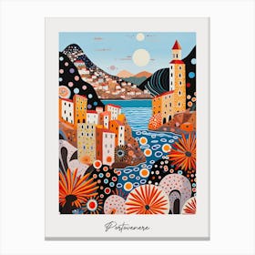 Poster Of Portovenere, Italy, Illustration In The Style Of Pop Art 3 Canvas Print