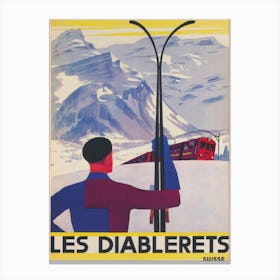 Les Diableres Switzerland Vintage Ski Poster Canvas Print