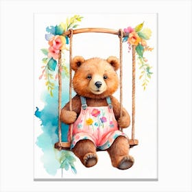 Teddy Bear On Swing Canvas Print