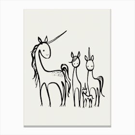 Minimalist Black & White Unicorn Doodle 3 Canvas Print