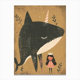 Unicorn Whale With A Princess Muted Pastel 2 Canvas Print