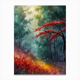 Red Tree In The Forest Canvas Print