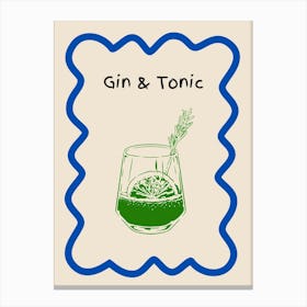 Gin & Tonic Doodle Poster Blue & Green Canvas Print