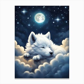 Cute White Wolf Sleeping In The Clouds Canvas Print