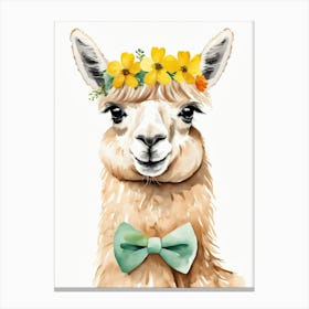Baby Alpaca Wall Art Print With Floral Crown And Bowties Bedroom Decor (5) Canvas Print