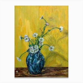 Nature Art, Daisies In A Blue Vase Canvas Print