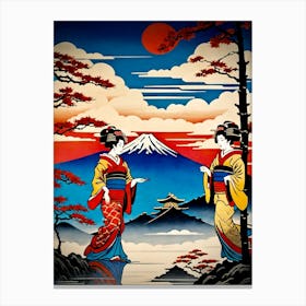 Two Geisha Women at Mt Fuji Canvas Print