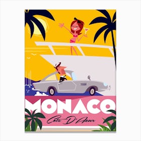 Monaco Cote D Azur Poster Yellow & Pink Canvas Print