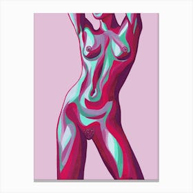 Retro Nude Figure In Plum Red And Green Canvas Print