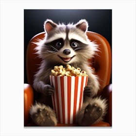 Cartoon Guadeloupe Raccoon Eating Popcorn At The Cinema 3 Canvas Print