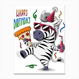 Happy Birthday Funny Zebra Character Canvas Print