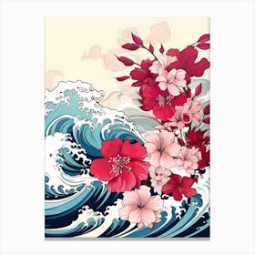 Great Wave With Hibiscus Flower Drawing In The Style Of Ukiyo E 4 Canvas Print