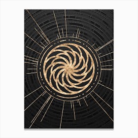 Geometric Glyph Symbol in Gold with Radial Array Lines on Dark Gray n.0226 Canvas Print