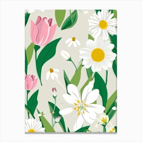 Bouquet Of Spring Flowers Including Tulips White Roses And Daisies Set Against A Botanical Garden (1) 2 Canvas Print